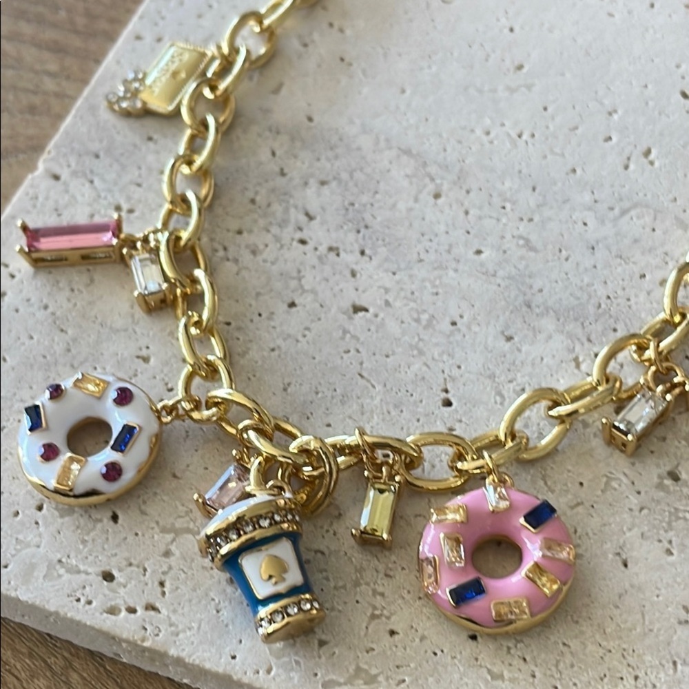 Kate Spade Coffee Donut Charm Necklace Gold Tone Novelty Gift - Picture 2 of 8